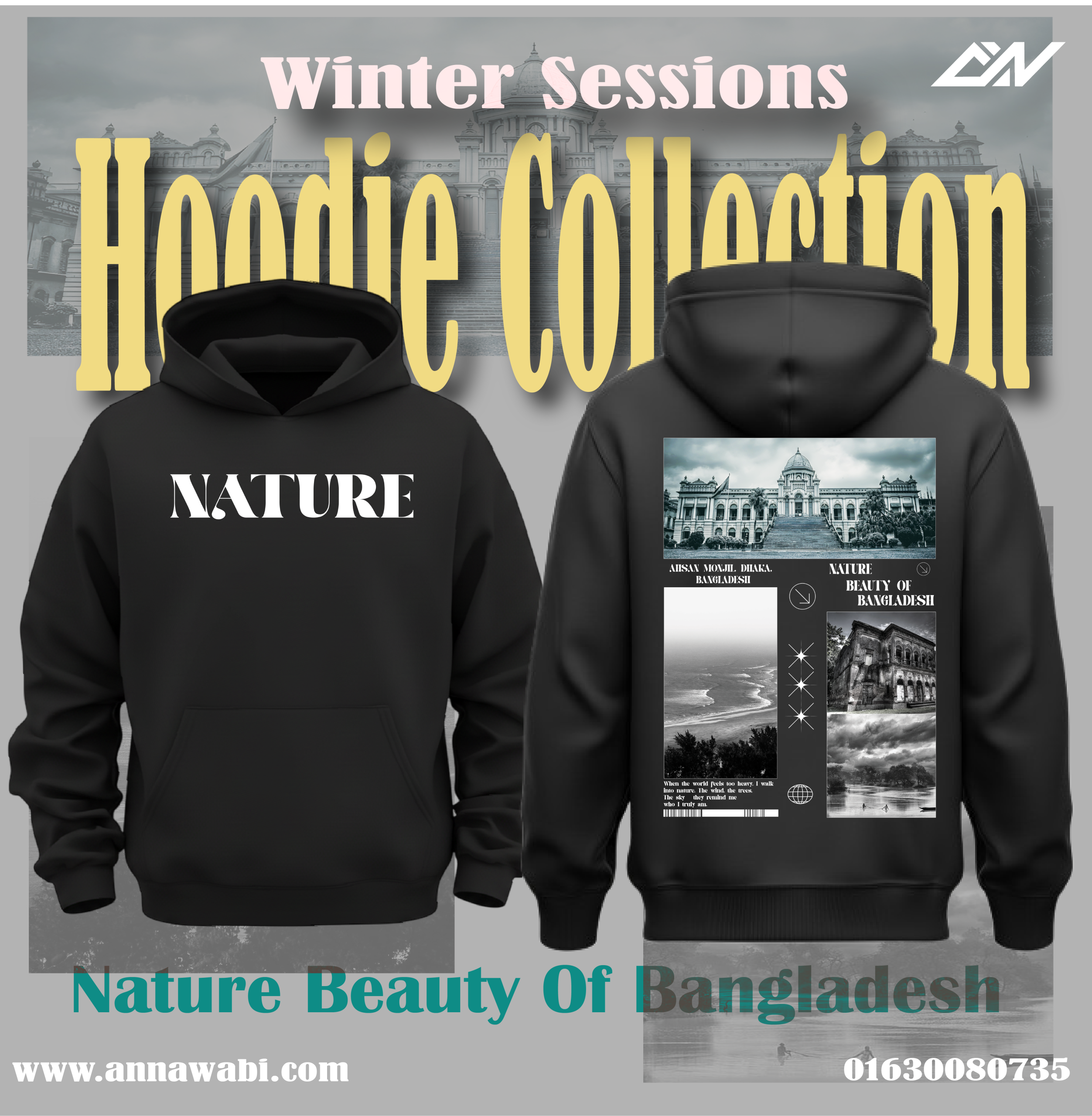 "Nature Beauty of Bangladesh" (Heritage Edition) - Premium Heavyweight Black Hoodie