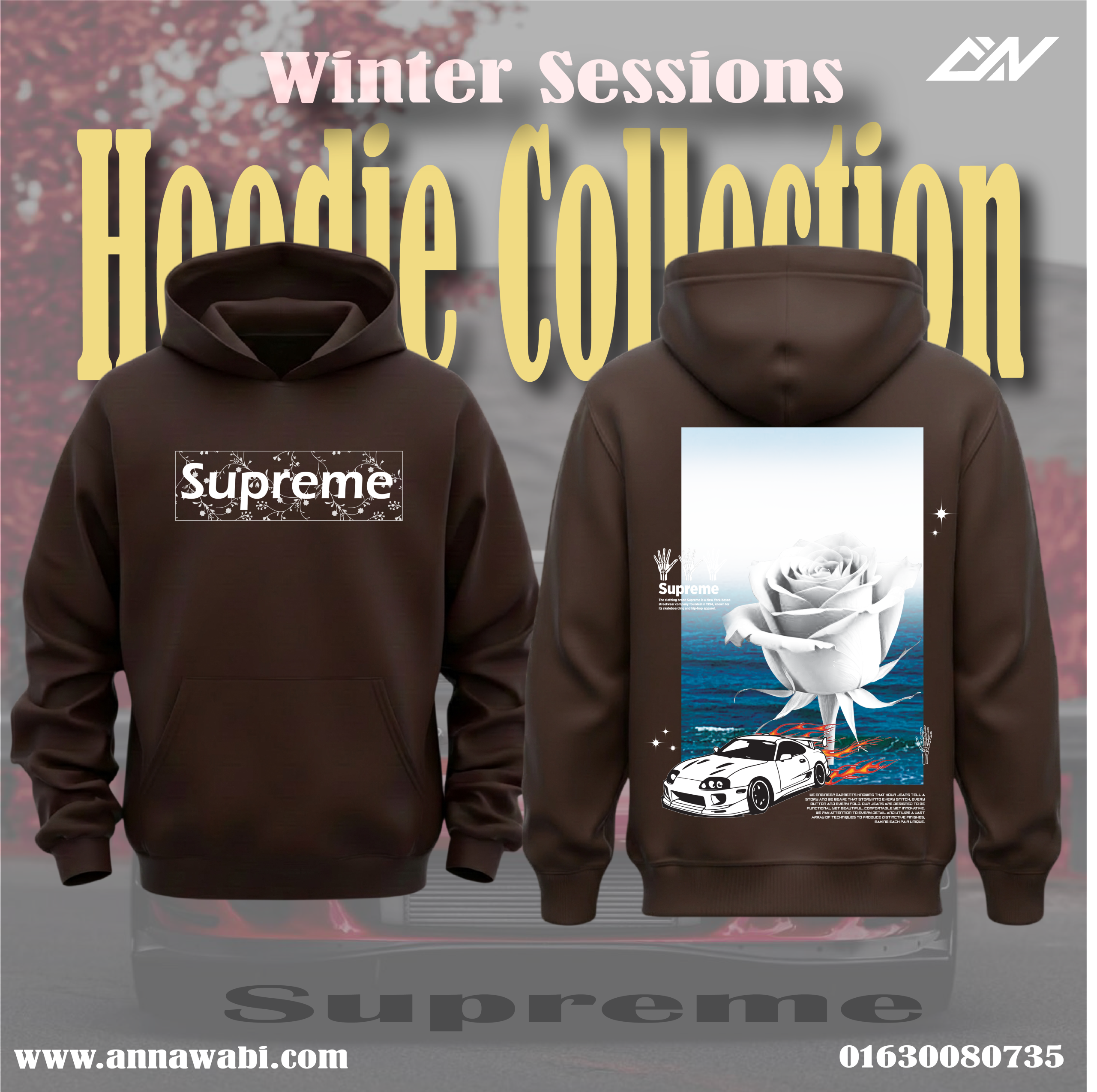 "Supreme Floral & JDM" Edition - Premium Heavyweight Coffee Brown Hoodie